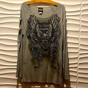 Harley Davidson grey, embellished with blue and black rhinestones.